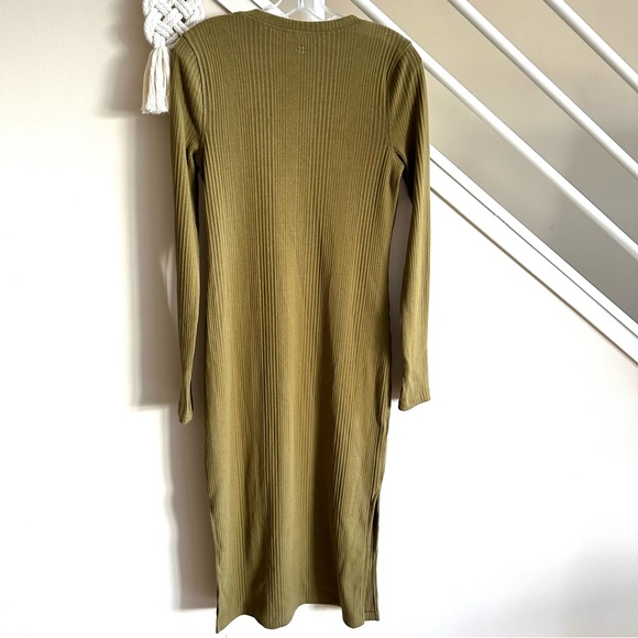 NWT Sweaty Betty Olive Green Ribbed Henley Long Sleeve Cotton Midi Dress Sz S - Picture 7 of 16